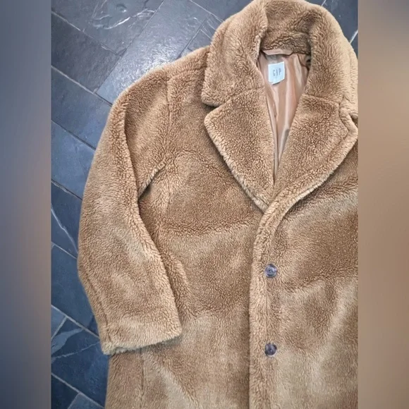 Gap tan brown teddy Sherpa coat jacket size large - Picture 3 of 6